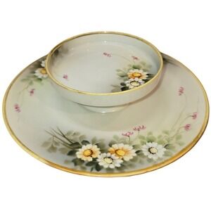 Nippon 2-Tier Serving Tray 8" wide Hand-Painted Vintage White Flowers Appetizers